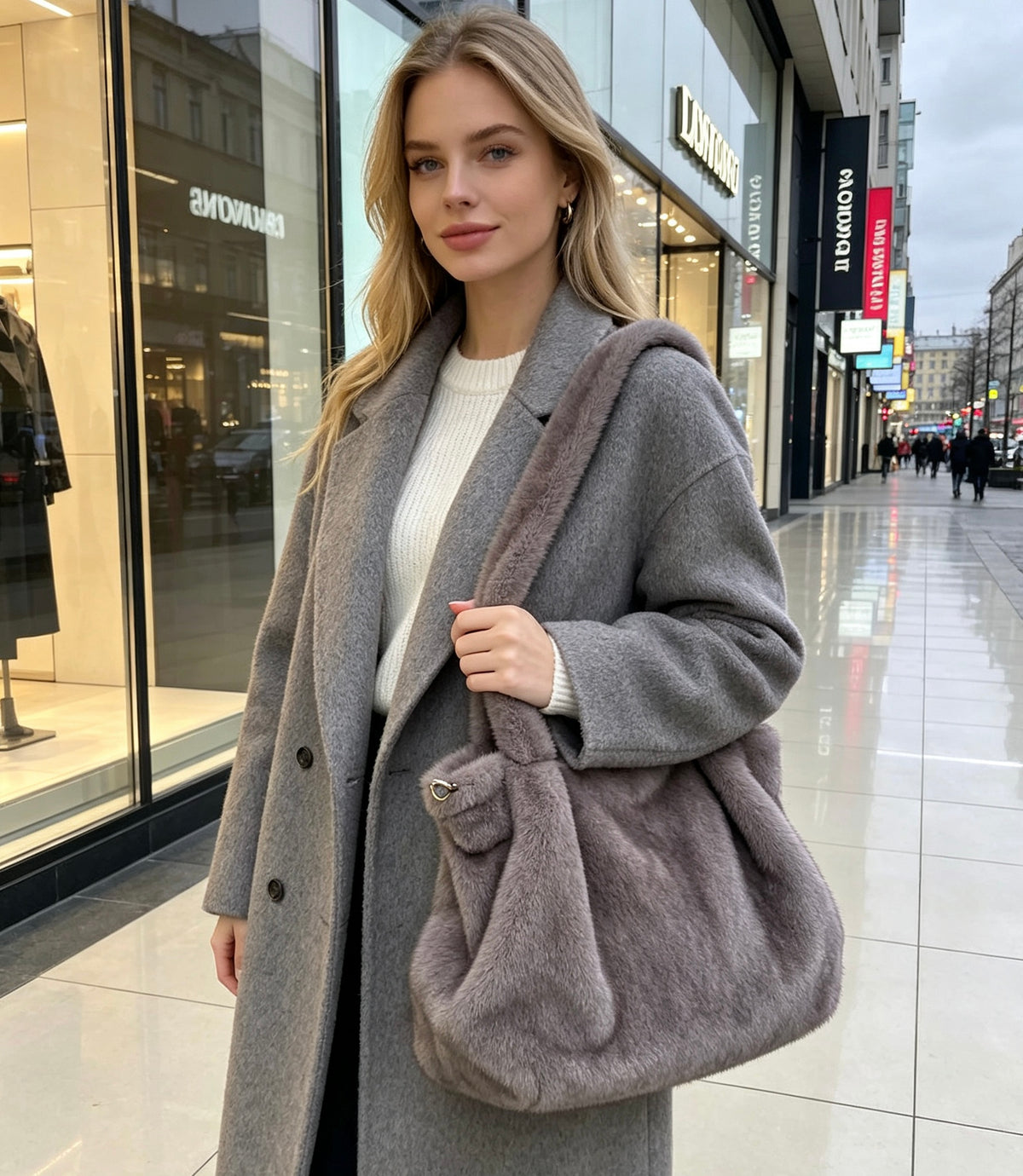 Faux Mink Fur Large Tote Bag, Soft Plush Shoulder Purse, Winter Fluffy Handbag for Women, Luxury Furry Shopper Bag