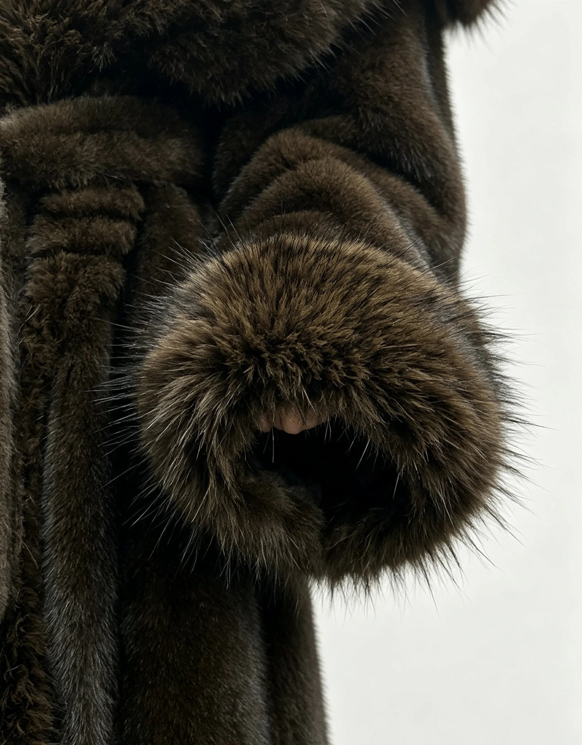 Women's Eco-Friendly Brown Faux Mink Fur Coat Long Winter Overcoat with Belt, 110cm