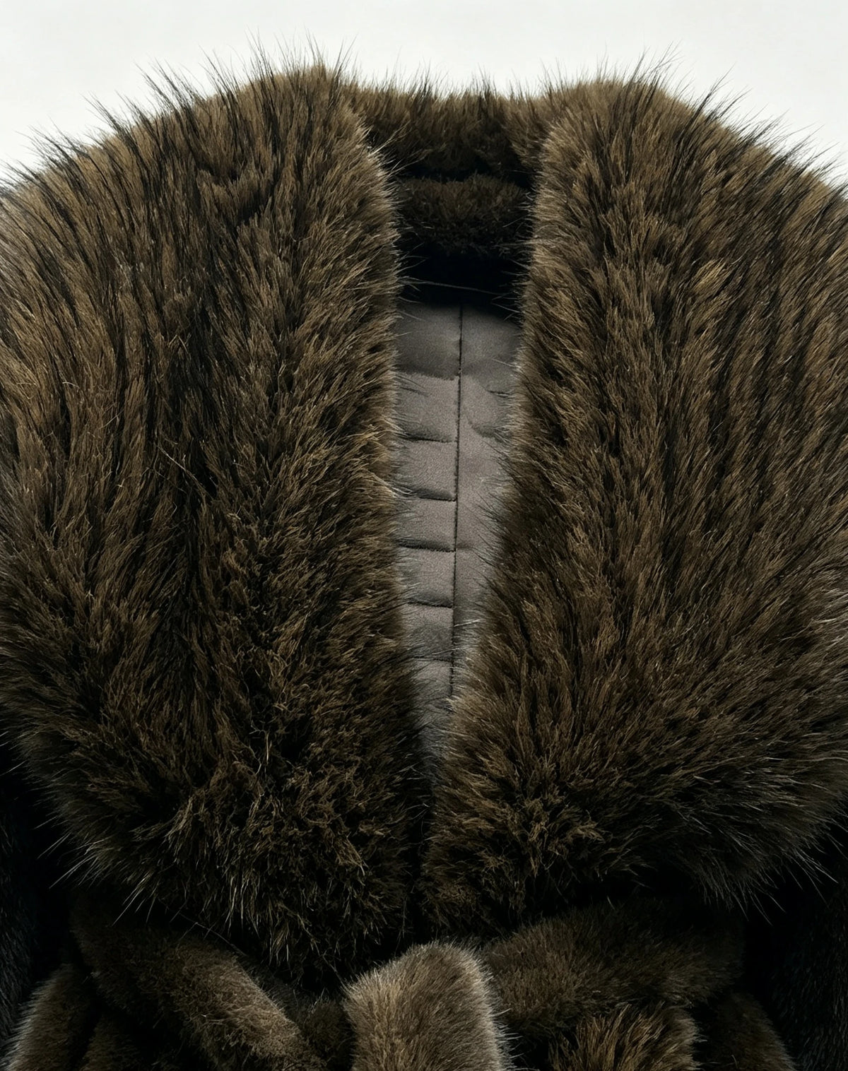 Women's Eco-Friendly Brown Faux Mink Fur Coat Long Winter Overcoat with Belt, 110cm