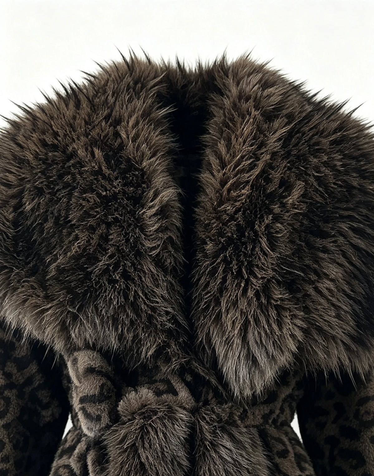 Women's Eco-Friendly Brown Leopard Print Faux Mink Fur Coat Long Winter Overcoat with Belt, 110cm