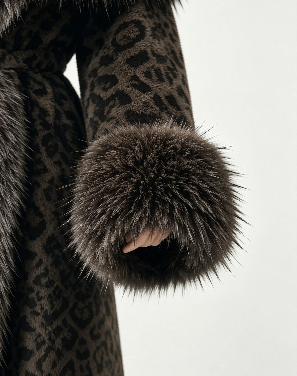 Women's Eco-Friendly Brown Leopard Print Faux Mink Fur Coat Long Winter Overcoat with Belt, 110cm